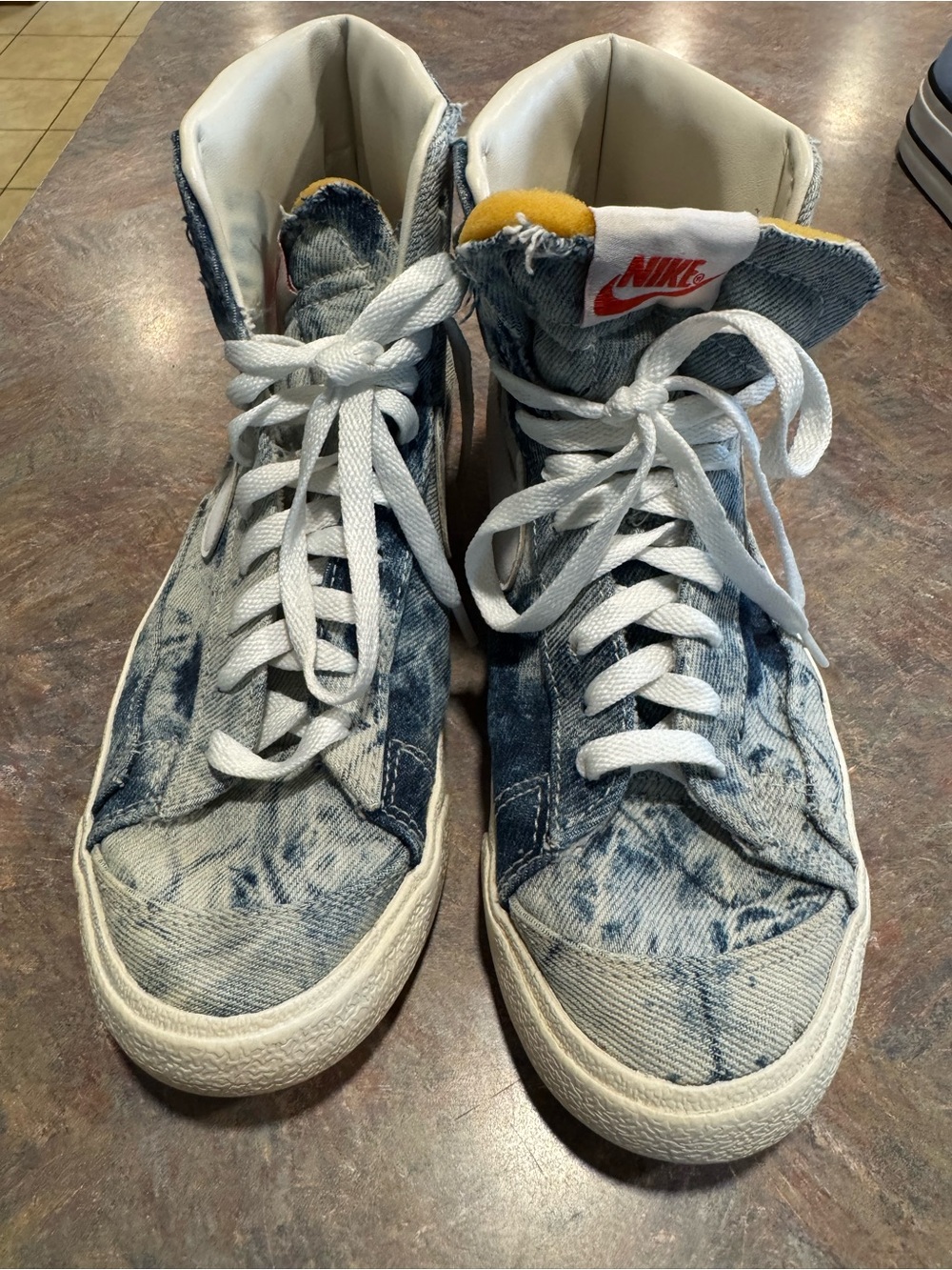 Nike Men’s High-Top Denim Sneakers in Washed Blue & White